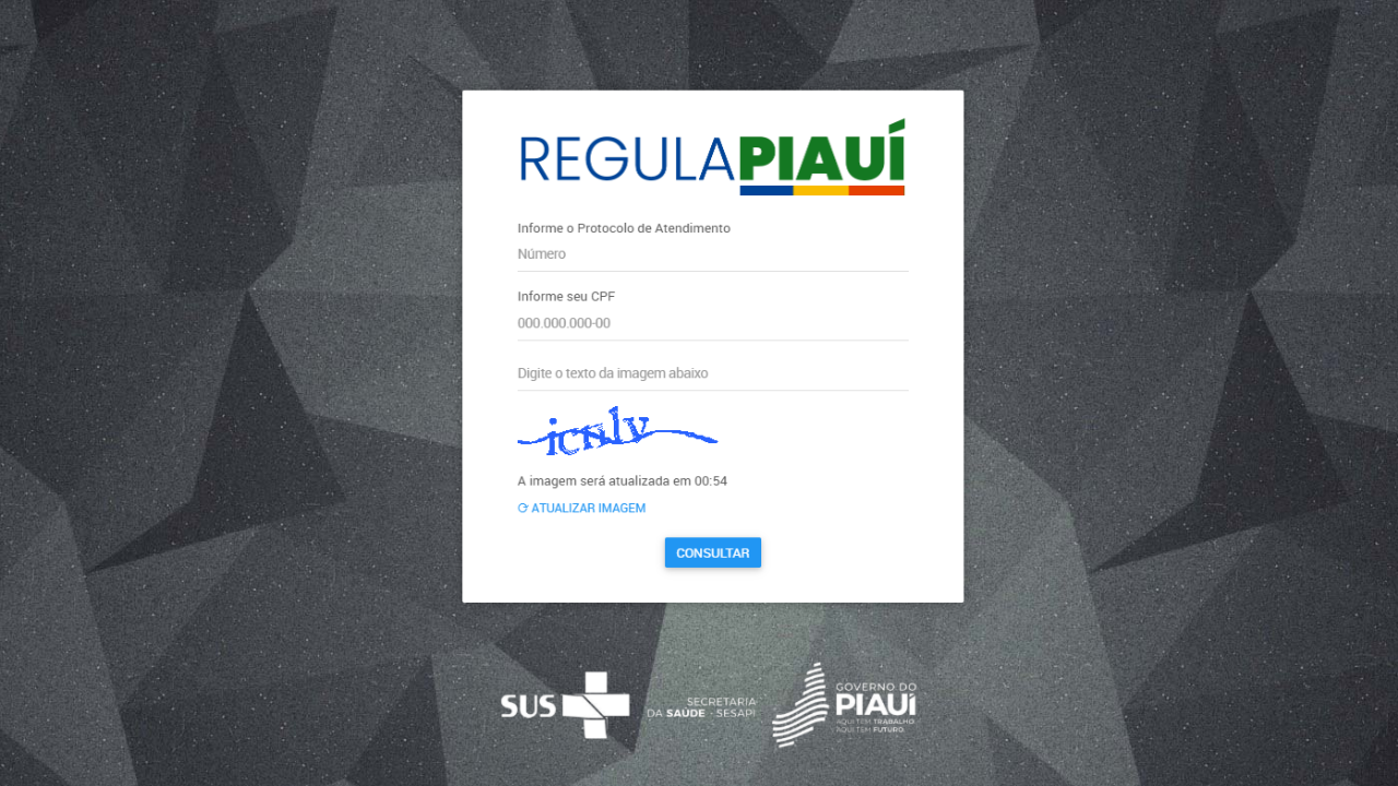 Tela do App Regula Piauí exibindo status de agendamento de consultas e exames